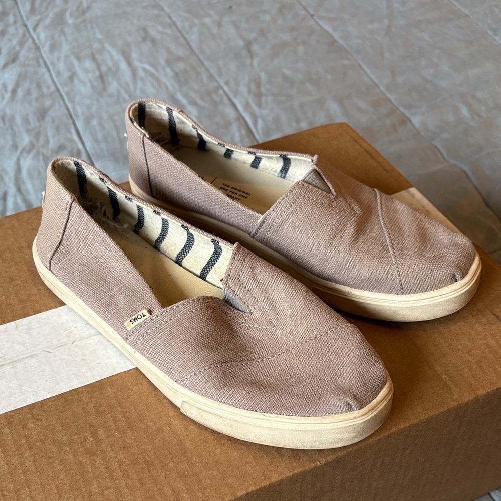 TOMS Taupe Canvas Slip-Ons